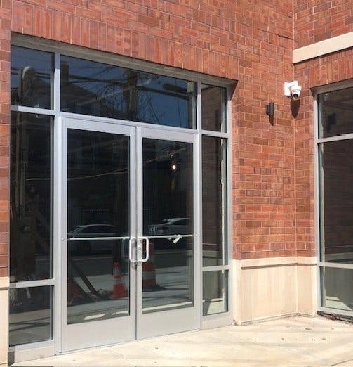Glass storefront double doors